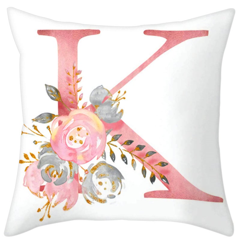 Eanpet Throw Pillow Covers Alphabet Decorative Pillow Cases ABC Letter Flowers Cushion Covers 18 x 18 Inch Square Pillow Protectors for Sofa Couch Bedroom Car Chair Home Decor (K) - Image 1